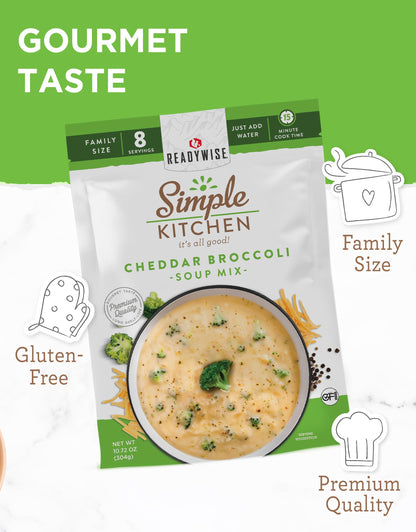 READYWISE - Simple Kitchen, Soup Sampler, Variety Pack, 8 Servings Per Pouch, Soup Mix, Family Size, Gluten Free Options, Freeze Dried Food, Soup for Family, Pack of 8