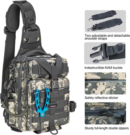 Piscifun Fishing Backpack with Rod Holder, Lightweight Sling Bag Storge Gear and Equipment