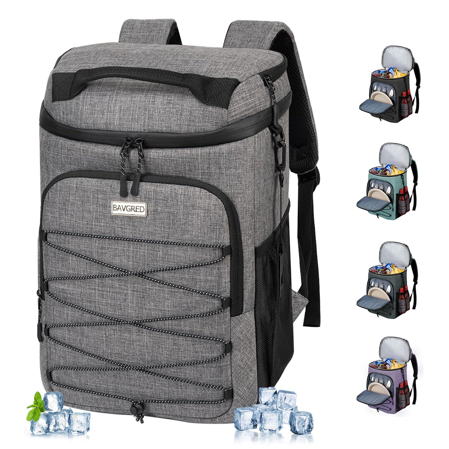 BAVGRED Cooler Backpack Insulated Leak Proof 30 Cans for Men Women,Waterproof Soft Cooler Bag，Lightweight Ice Chest Lunch Backpack for Beach Camping Picnic Travel Worksite Fishing
