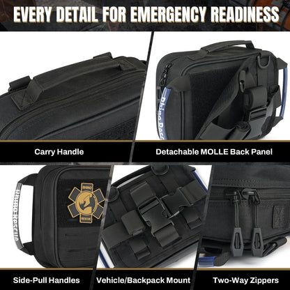 RHINO RESCUE IFAK Trauma Kit with C-A-T Tourniquet, Tactical First Aid Kit Molle Pouch for Military, Combat, Car, Camping, Hiking, Travel (Red)
