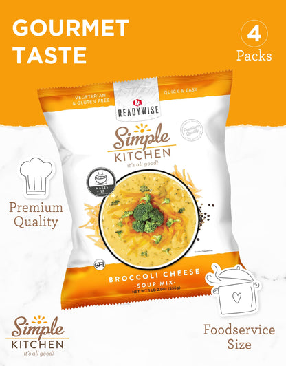 Simple Kitchen Garden Vegetable Soup Mix - 17 Servings for Meal Prep, Gluten Free, Vegetarian, Dehydrated & Freeze Dried Survival Food for Camping Meals, Backpacking & Hiking, Survival Kit, Pack of 4