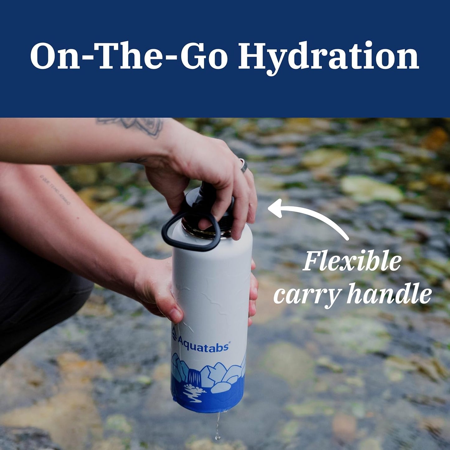 Aquatabs Water Bottle – 40 oz Insulated Stainless Steel Water Bottle, BPA-Free, Leak-Proof, Durable Design for Hiking, Travel, Camping & Outdoor Gear