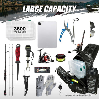 Piscifun Fishing Backpack with Rod Holder, Lightweight Sling Bag Storge Gear and Equipment