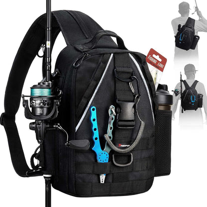 Piscifun Fishing Backpack with Rod Holder, Lightweight Sling Bag Storge Gear and Equipment
