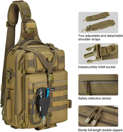 Piscifun Fishing Backpack with Rod Holder, Lightweight Sling Bag Storge Gear and Equipment