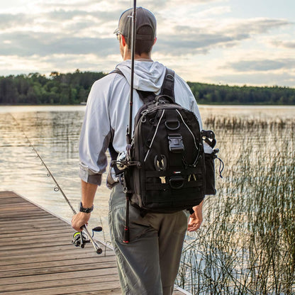 Piscifun Fishing Backpack with Rod Holder, Lightweight Sling Bag Storge Gear and Equipment