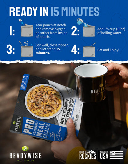 ReadyWise Outdoor Pro Adventure Meal - Breakfast Skillet, 2 Servings, 1 Pouch, Gluten Free, 700 Calories, 36g Protein, Freeze Dried Food & Dehydrated Backpacking Camping Meals, up to 5 Year Shelf Life
