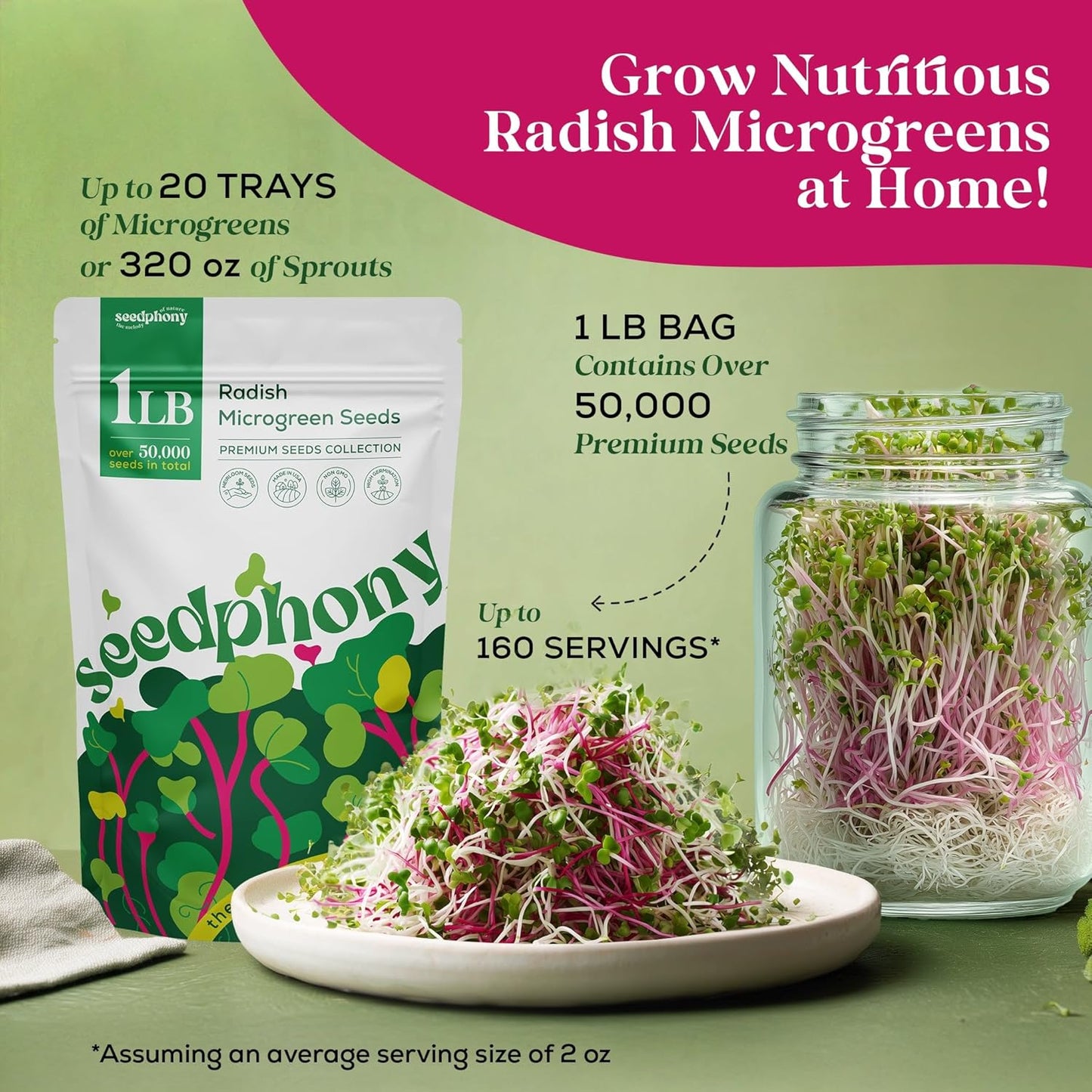 Broccoli Sprouting & Microgreens Seeds - 130,000 Non-GMO Heirloom Seed, 1lb Resealable Bag - High-Germination Broccoli Seeds for Sprouting in Jars, Soil, Hydroponics & Microgreen Trays