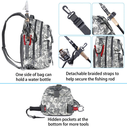 PLUSINNO Fishing Backpack with Fishing Rod and Reel Combos Tackle Boxes, Waterproof Tackle Backpack for Fishing Gear with Rod Holder, Fishing Gifts for Men with Fishing Tool Kit...