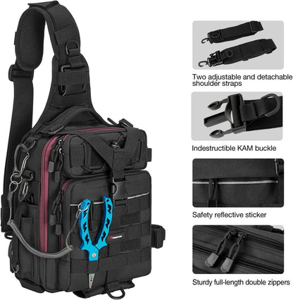 Piscifun Fishing Backpack with Rod Holder, Lightweight Sling Bag Storge Gear and Equipment