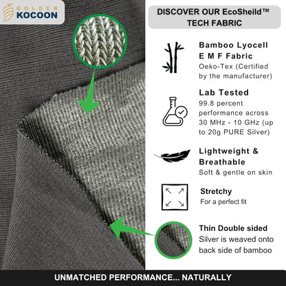 E-M-F Beanie - Organic Cotton with EcoShield™ Bamboo Lyocell Faraday Silver Liner - Hat Cap Ideal for Everyday 5 G, B T, Smart Meter & Wi Fi environments - Black