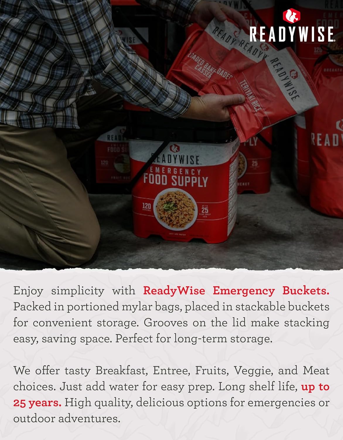 ReadyWise Emergency Food Supply - 360 Servings, 3 Buckets, Freeze Dried & Dehydrated Package of Long Term Meals, Survival Kit for Camping, Prepper Food Storage Supplies, up to 25 Year Shelf Life