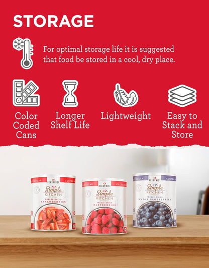 ReadyWise Simple Kitchen Freeze-Dried Fruits Bundle - Strawberries (18 Servings), Raspberries (22 Servings), Blueberries (28 Servings), MRE, Emergency Food Supply, Canned Fruits, Vegan, Gluten Free,