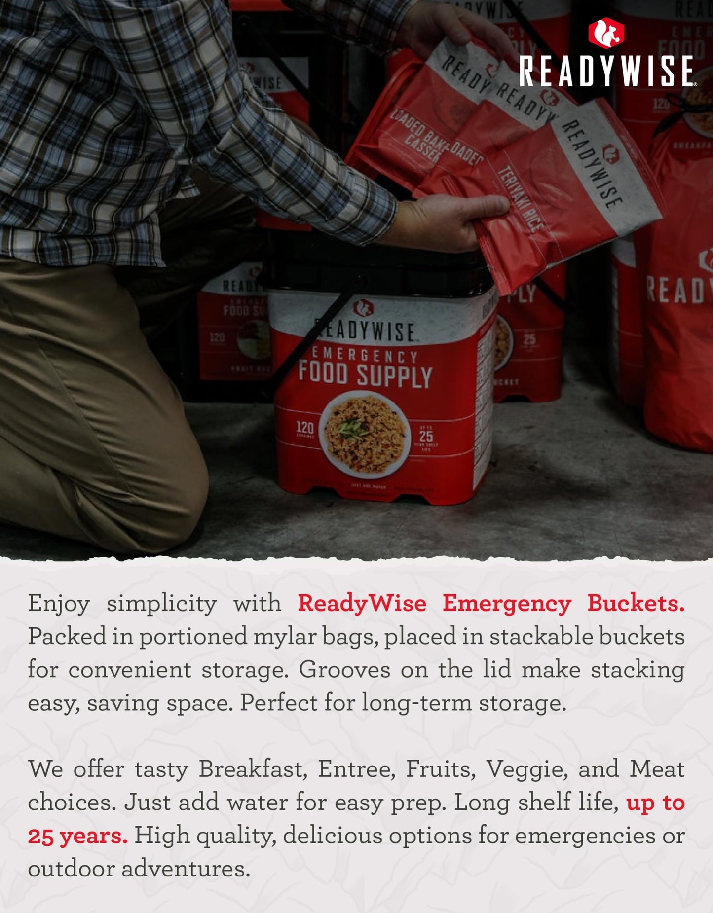 ReadyWise Emergency Food Supply - 120 Servings Favorites Sample Bucket, Survival Food Kit, Freeze Dried Prepper Food & Dehydrated Meals for Camping Essentials & Backpacking, up to 25 Year Shelf Life