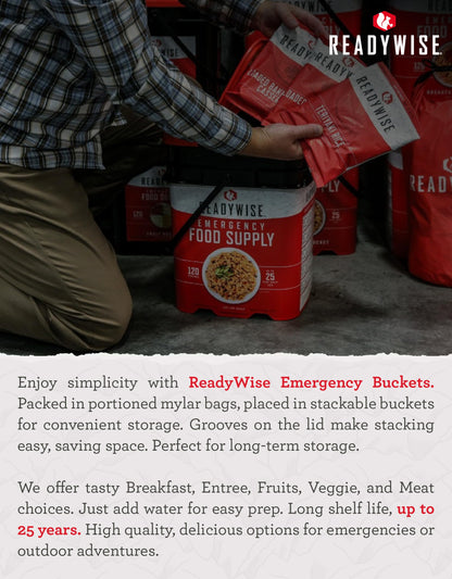 ReadyWise Emergency Food Supply - 120 Servings Favorites Sample Bucket, Survival Food Kit, Freeze Dried Prepper Food & Dehydrated Meals for Camping Essentials & Backpacking, up to 25 Year Shelf Life