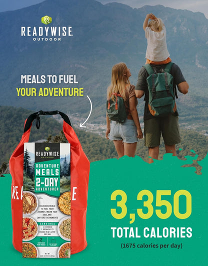 ReadyWise 2 Day Outdoor Camping Meal - 12 Servings Dry Bag, Backpacking & Camping Essentials, Dehydrated & Freeze Dried Survival Food Kit, Hurricane Supplies Bug Out Bag, Up to 15 Year Shelf Life
