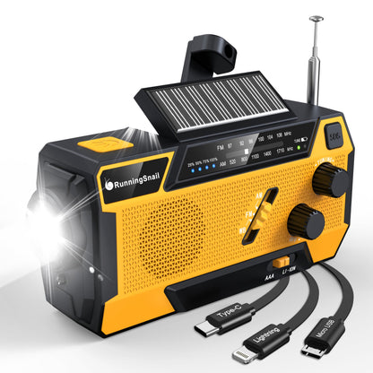 Emergency Crank Weather Radio: AM/FM/NOAA Weather Radio with 3 Built-in Cable - Hand Crank Radio with 2000mAh, Solar Charge, Hand Crank & Battery Operated, SOS Alarm, Flashlight for Outdoor Emergency