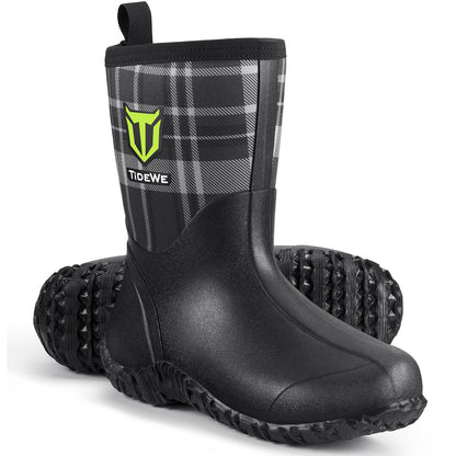 TIDEWE Rubber Boots for Women with Steel Shank, 6mm Neoprene Waterproof Insulated Mid Calf Rain Boots, Sturdy Hunting Work Boots for Farming Gardening Fishing