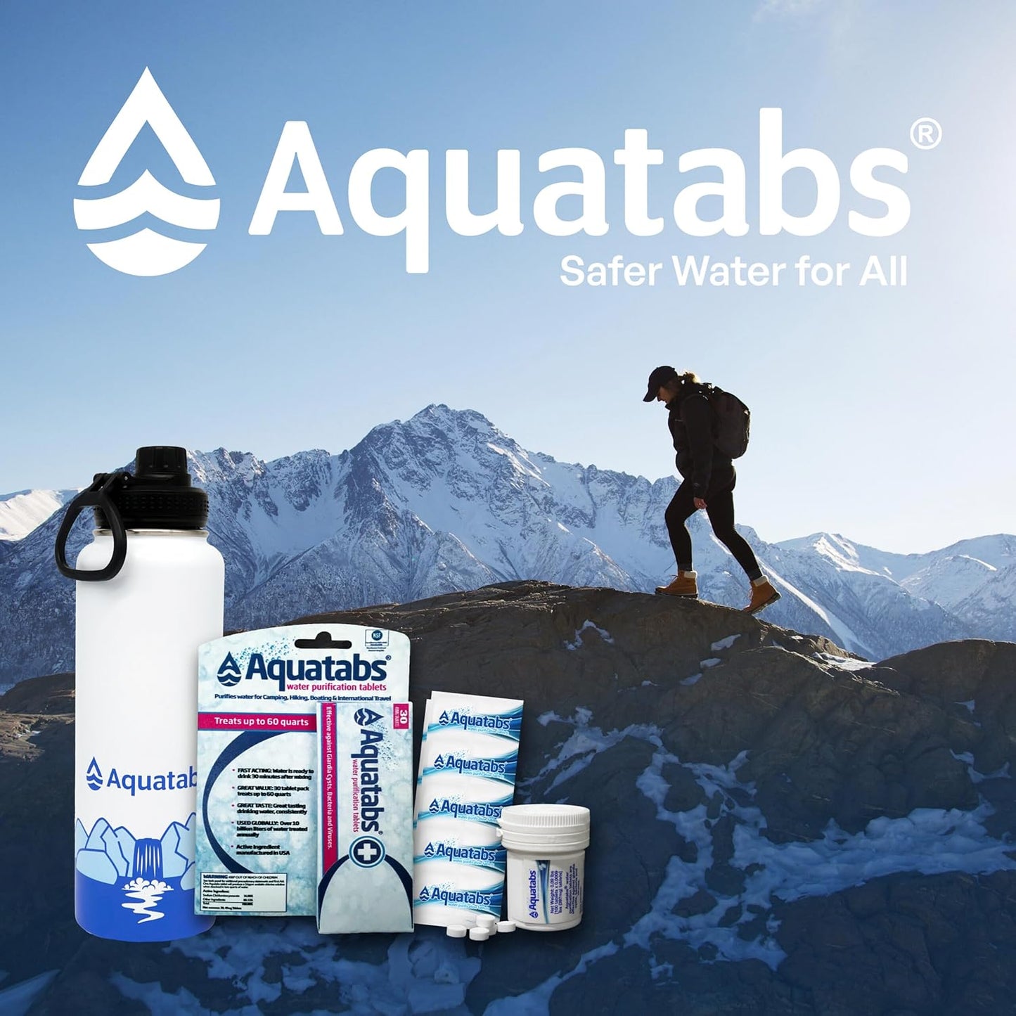 Aquatabs Water Bottle – 40 oz Insulated Stainless Steel Water Bottle, BPA-Free, Leak-Proof, Durable Design for Hiking, Travel, Camping & Outdoor Gear