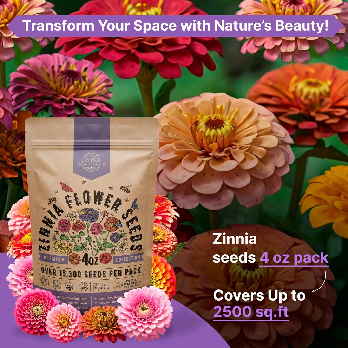Marigold Seeds Pack 1 oz - Over 9,250 Non-GMO Heirloom Marigold Seeds for Planting Indoor & Outdoor Gardening, Flower Seed for Planting Home and Garden, Flowers Seed in Individual Packet
