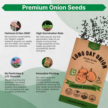 Onion Walla Walla Seeds Pack 1G - Over 275 Non-GMO Heirloom Onion Seeds for Planting Vegetables in Individual Seed Packet, Vegetable Seeds for Planting Home Garden Indoor & Outdoor Gardening