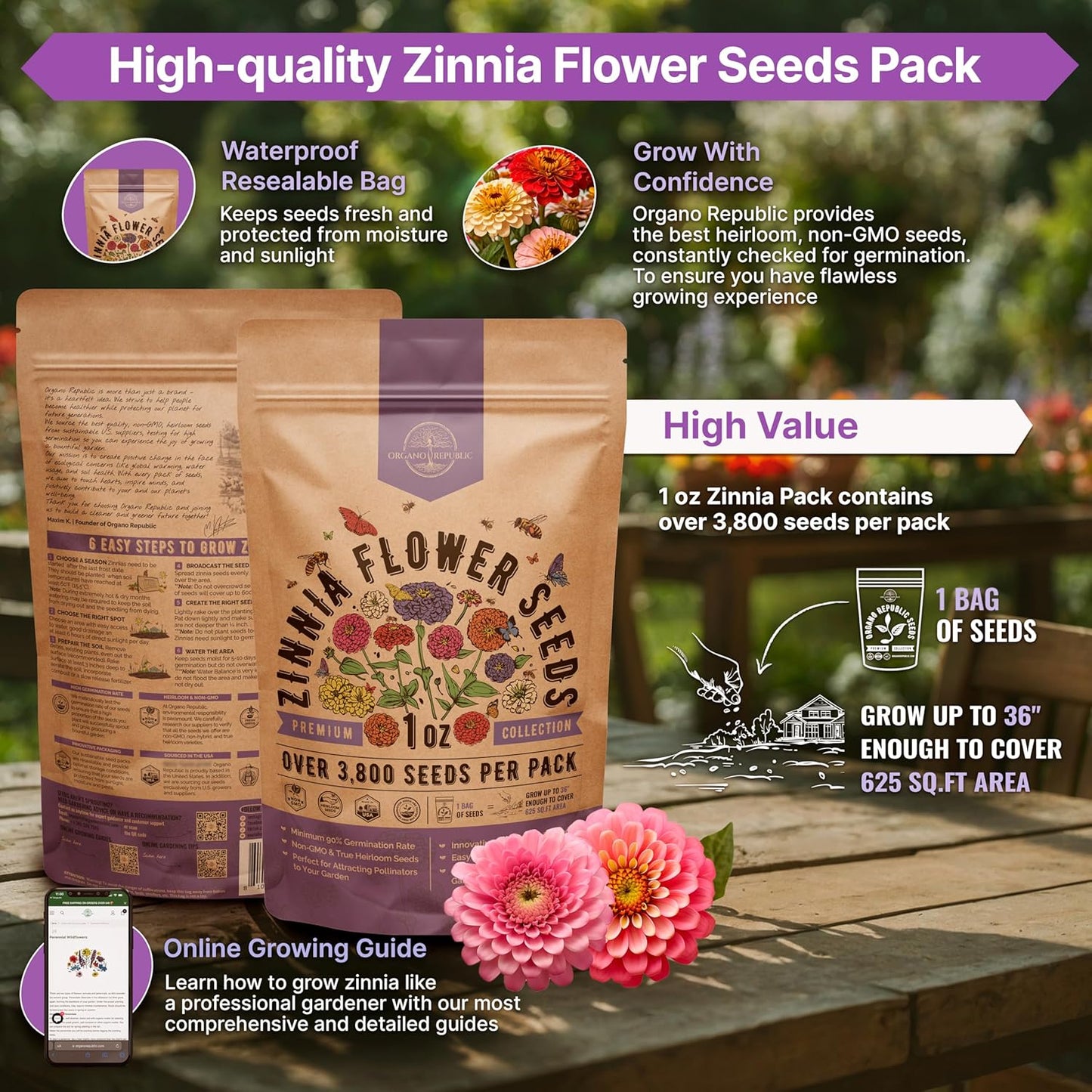 Marigold Seeds Pack 1 oz - Over 9,250 Non-GMO Heirloom Marigold Seeds for Planting Indoor & Outdoor Gardening, Flower Seed for Planting Home and Garden, Flowers Seed in Individual Packet