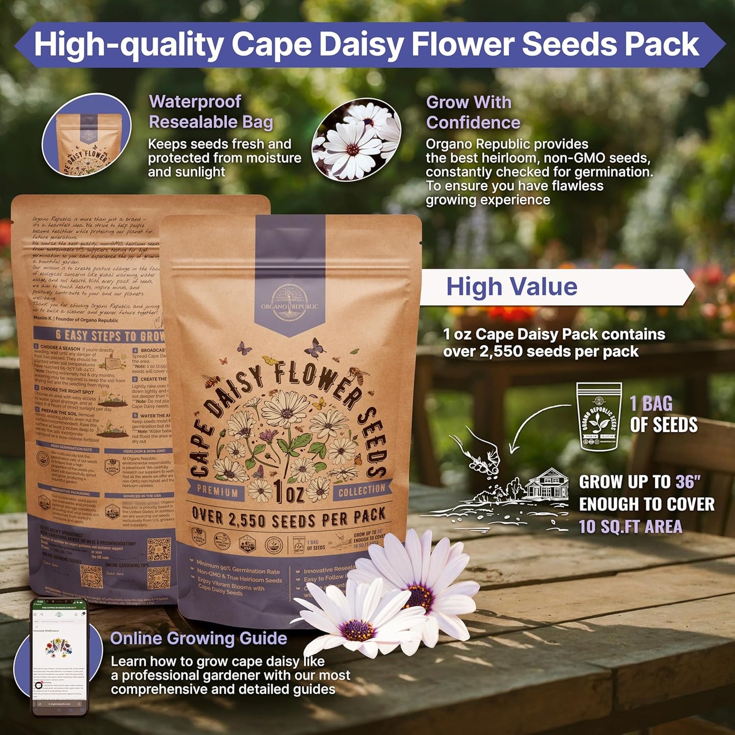 Marigold Seeds Pack 1 oz - Over 9,250 Non-GMO Heirloom Marigold Seeds for Planting Indoor & Outdoor Gardening, Flower Seed for Planting Home and Garden, Flowers Seed in Individual Packet