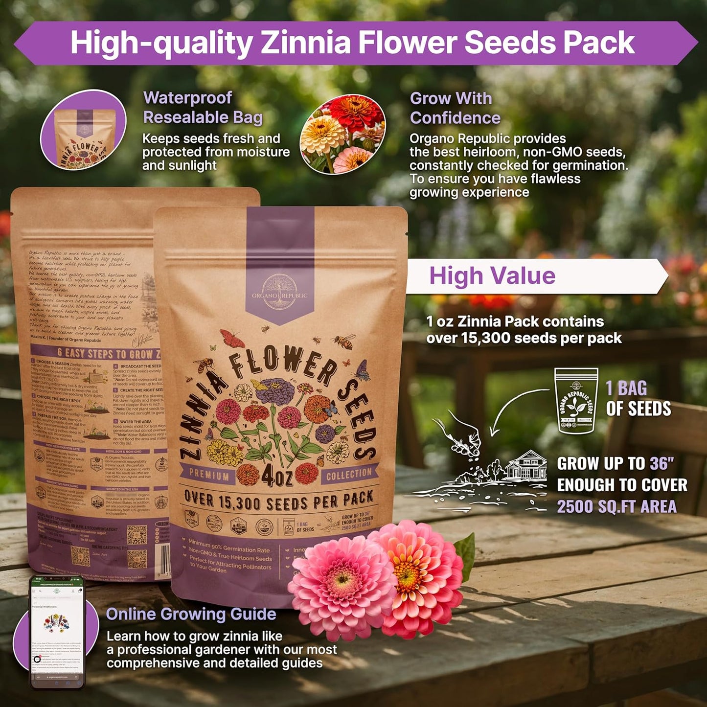 Marigold Seeds Pack 1 oz - Over 9,250 Non-GMO Heirloom Marigold Seeds for Planting Indoor & Outdoor Gardening, Flower Seed for Planting Home and Garden, Flowers Seed in Individual Packet
