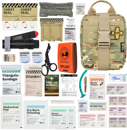 RHINO RESCUE Sterile Compressed Gauze for Emergency Wound Dressing+IFAK Trauma Kit with C-A-T Tourniquet(PRO, Camo)