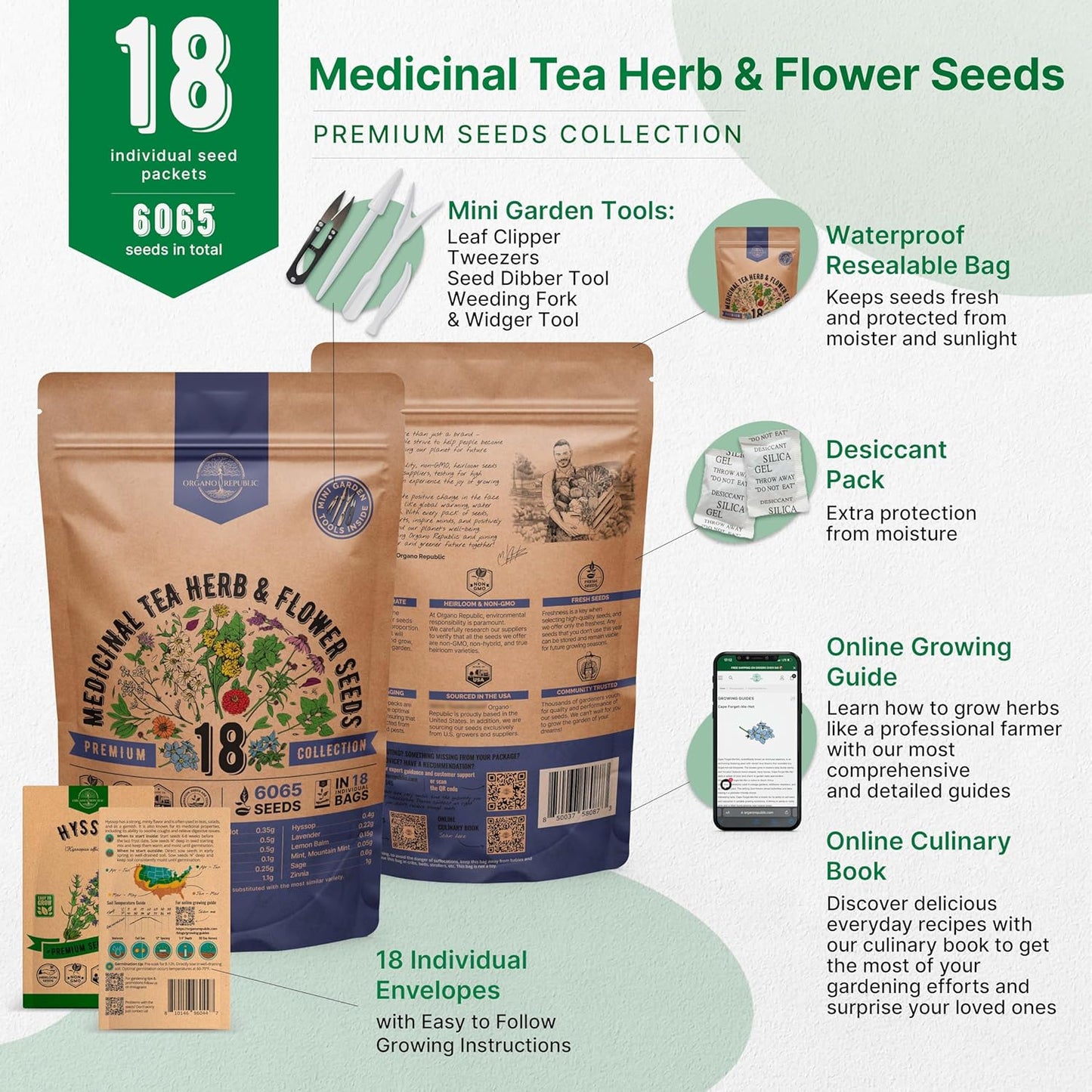 Organo Republic 25 Edible Flower Seeds Variety Pack for Indoor Outdoor Gardening - 8,000+ Non-GMO Heirloom Flower Seeds: Anise, Hyssop, Nasturtium, Pansy, Echinacea, Lavender, Chives & More