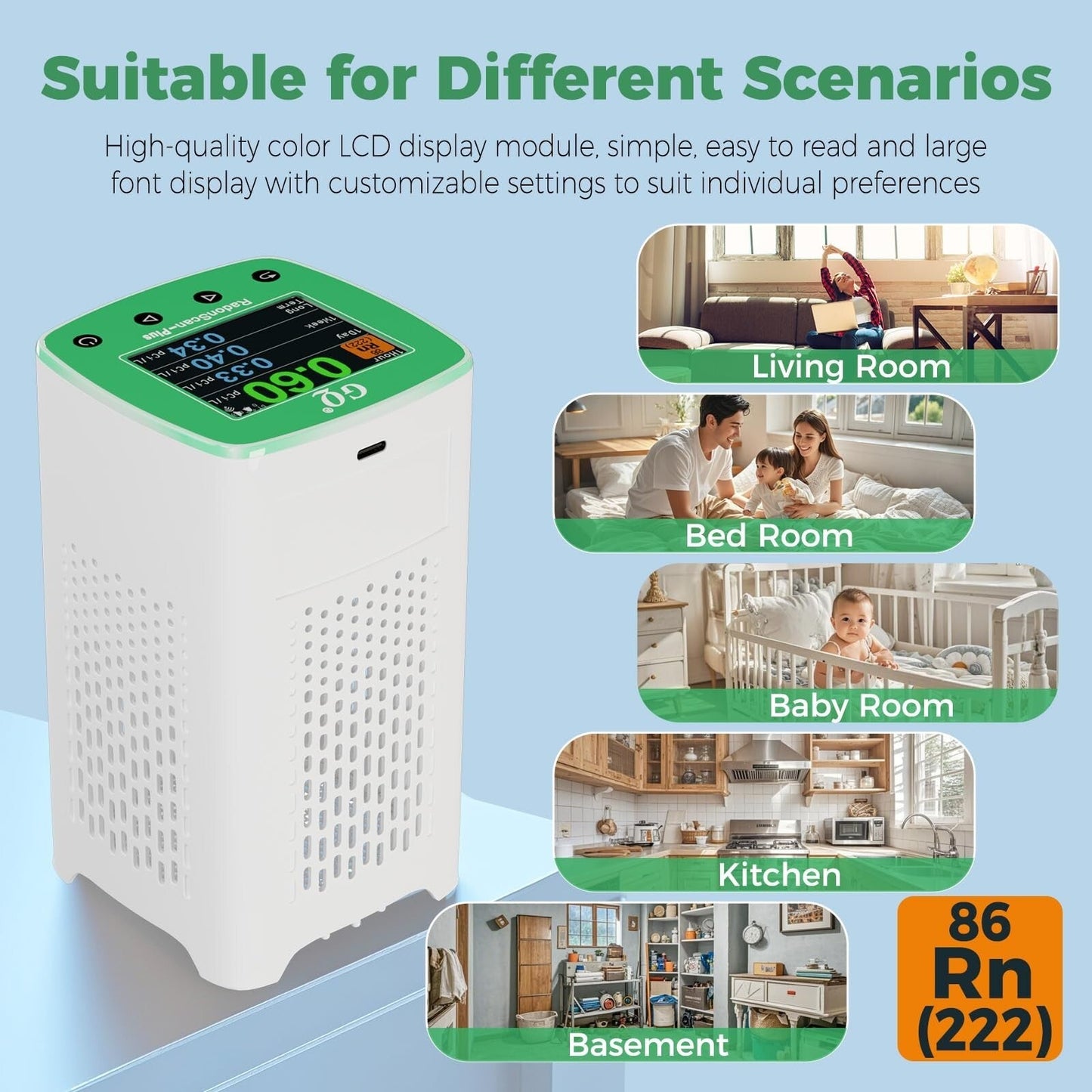 GQ RadonScan-Plus Radon Gas Detector Fast, Accurate Color Display Data Logging